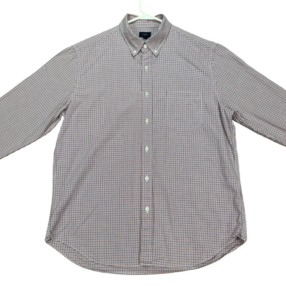 J Crew Shirt Mens Large Button Down Long Sleeve Red Blue Plaid Gingham‎